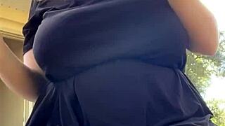 Alt milf nextdoor smokes outback! Fat bbw with big natural tits and curvy ass in thong panties chubby and kinky outdoor fetish action!