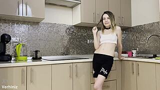 Stepsister, getting anal rough fucked in kitchen by lucky brother's friend!