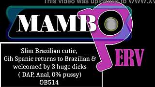 The slim Brazilian cutie Gih Spanic took on BBCs in a wild 3on1 DAP anal session with cumshots.