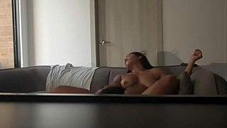 My pussy squirts hard while he licks it deep. Big tits ebony couple in homemade muff diving action.
