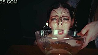 The tale reveals an emo bondage whore in the garage getting her face tied up and punished with rough piss crying.