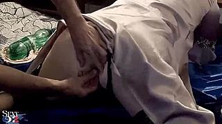 French amateur in satin black panties and corset does doggystyle deepthroat rimming with toys