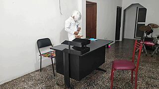 the doctor has sex with his secretary in the customer service office she rides him very sensually on the desk at work