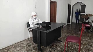 the doctor has sex with his secretary in the customer service office she rides him very sensually on the desk at work