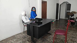 the doctor has sex with his secretary in the customer service office she rides him very sensually on the desk at work