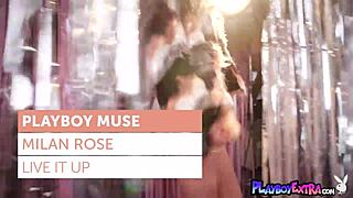 Watch Big Boobed Blondie Milan Rose Strip to Reveal Hard Nipples and Shaved Pussy!