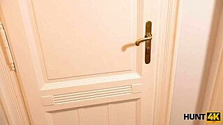 Hunter resolves conflict with friend by paying for sex with his tanned gf on desk including shaved pussy licking.