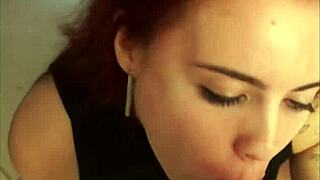 Redhead Latina Newcomer in First Scene with Blowjob and Spitting at Private Night Club