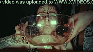 The tale reveals an emo bondage whore in the garage getting her face tied up and punished with rough piss crying.