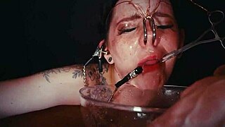 The tale reveals an emo bondage whore in the garage getting her face tied up and punished with rough piss crying.