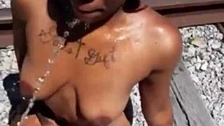 Fisherman finds stripper on the run and gives her dirty shower in outdoor sport scene