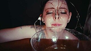 The tale reveals an emo bondage whore in the garage getting her face tied up and punished with rough piss crying.