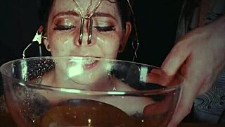 The tale reveals an emo bondage whore in the garage getting her face tied up and punished with rough piss crying.