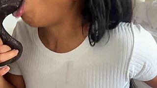 Amateur Couple Nysdel Devours Huge Meat Dildo with Deepthroat and Cum Swallow