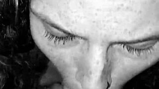 Redhead rimjob queen gives deepthroat blowjob and swallows cum from big cock