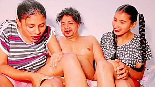 stepsisters get fucked by stepbrother in ffm threesome with squirting