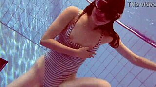 Sexy russian teen 18+ libuse shows petite 18+ small tits in underwater pool scene with blonde babe friend