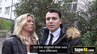 Debt Collector Fucks Tanned Blonde Bride in Front of Furious Husband