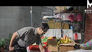 Asian Milf Bride Cheats On Husband With Gruff Vegetable Stall Owner In Outdoor Toilet Encounter. Bent Over Doggystyle Pounding And Cowgirl Riding Lead To Intense Pussy Licking And Cuckold Thrill For Married Wife.