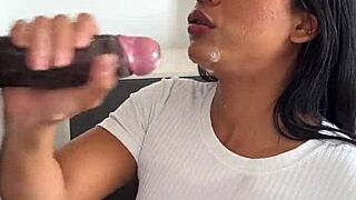 Amateur Couple Nysdel Devours Huge Meat Dildo with Deepthroat and Cum Swallow