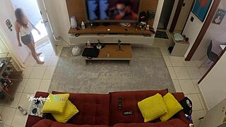 hot wife thay ksada gets recognized by delivery man and lets him suck her big natural tits on sofa in public tease