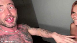 Curvy redhead Carla Santos gags on big cock before rough doggystyle fucking