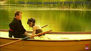 Did this lovely brunette couple really bang outdoors with deepthroat cowgirl riding rough sex in small boat on lake