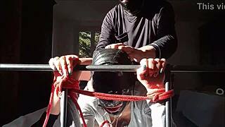 Laura sexy milf in 2024 bondage scene fucks bound in high heels and stockings ending with cum on tits