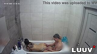 uhh so luuvs girlfrien asked for help shavin in the bathroom and it turned into this sensual homemade show with her european brunette body and natural tits...