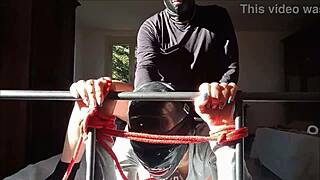 Laura sexy milf in 2024 bondage scene fucks bound in high heels and stockings ending with cum on tits