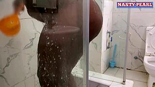 Ebony housewife gets creampied by husband's friend in steamy shower fuck!
