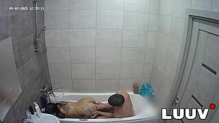 uhh so luuvs girlfrien asked for help shavin in the bathroom and it turned into this sensual homemade show with her european brunette body and natural tits...