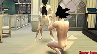 Hey, check out this Dragon Ball hentai where Goku sees his wife Milk getting fucked hard by their sons in wild anal action!