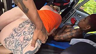 Black beauty offers car ride exchange for intense interracial pussy fucking deep in the woods.