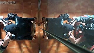 Blindfolded latina milf chairtied for deepthroat face fucking. She gags on monster cock until creampie cum swallow.