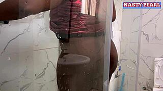 Ebony housewife gets creampied by husband's friend in steamy shower fuck!