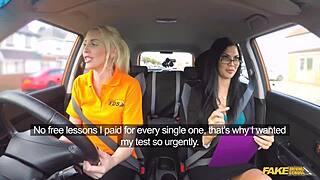 i love how this blonde eats my pussy to pass her driving test with scissoring and orgasm