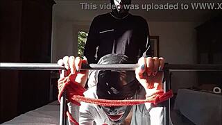 Laura sexy milf in 2024 bondage scene fucks bound in high heels and stockings ending with cum on tits