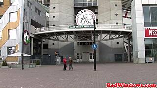 Inked goth prostitute in boots spoils amsterdam tourist with blowjob and shaved pussy.