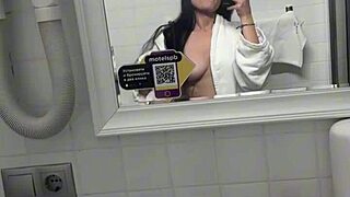 Blue-eyed stepmother with big natural tits kisses and scissors her stepdaughter in homemade lesbian party session.