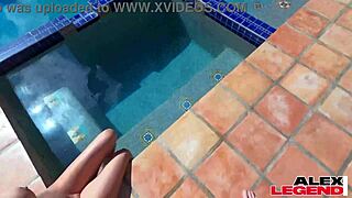 brunette milf shay sights big ass blowjob outdoor pool