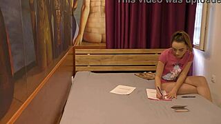 Hot petite tight shaved pussy alice flashes in room with tshirt and shoes