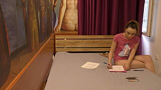 Hot petite tight shaved pussy alice flashes in room with tshirt and shoes