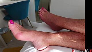 Hot blonde milf gives rimjob with ball licking and golden shower in bathroom