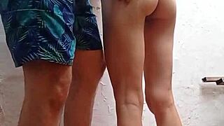 Monster cock enters neighbor's pussy raw on the house patio