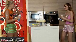 Food Play Lesbians Wrestling Before Oral Sex And Muff Diving