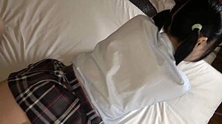 Uncensored Japanese beauty, 19 years old with black hair, slender body, big breasts - KEI-CHAN in beautiful shaved pussy creampie sex uniform cosplay