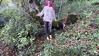 Rough Outdoor Forest Sex with Spanking and Squirting for Skinny Teen Girl