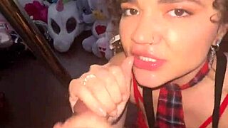 curly-haired nympho gets facial from flaxk after deepthroat blowjob and handjob