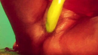 the asian village girl passionately fucked a brinjal in her wet shaved pussy